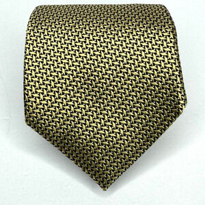 Ermenegildo Zegna Tie Mens Yellow Gold Black 100% Silk Luxury Italy Designer